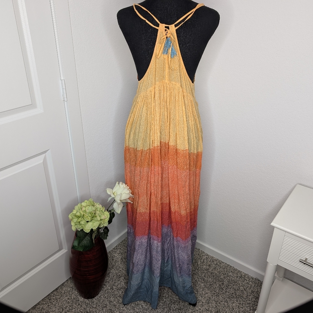 Anthropologie Yellow Orange Red Purple Blue Ombre Maxi Dress - Picture 6 of 9